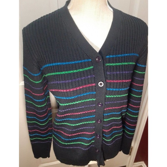 Pendleton Cardigan dark blue with colorful stripes women's sweater med academia - Picture 3 of 9